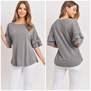 3 PACK Gray Romantic Sleeve Ruffled Top